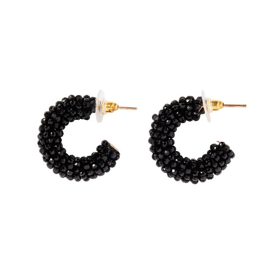 Mini Black beaded hoop earrings